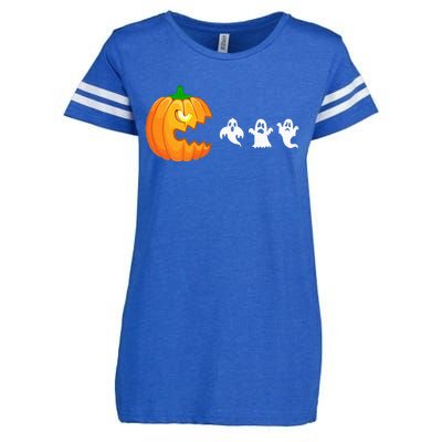 Funny Halloween Pumpkin Eating Ghost Gamer Enza Ladies Jersey Football T-Shirt