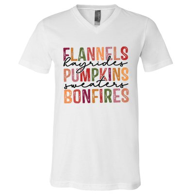 Flannels Hayrides Pumpkin Pumpkin Spice Season V-Neck T-Shirt