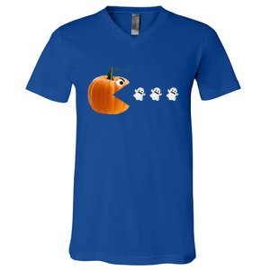 Funny Halloween Pumpkin Eating Ghosts Cute Gift V-Neck T-Shirt