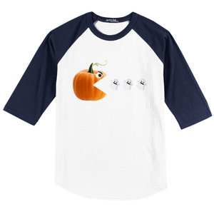 Funny Halloween Pumpkin Eating Ghosts Cute Gift Baseball Sleeve Shirt