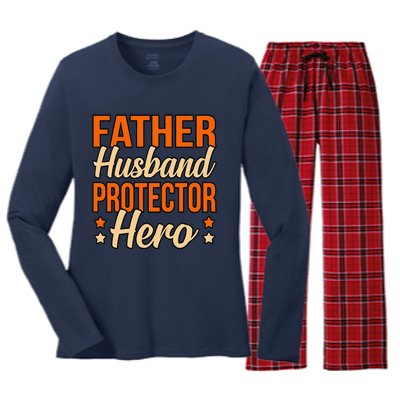 Father Husband Protector Hero Father’s Day Daddy Dad Graphic Women's Long Sleeve Flannel Pajama Set 