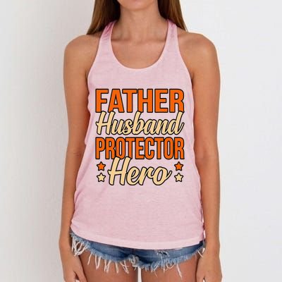 Father Husband Protector Hero Father’s Day Daddy Dad Graphic Women's Knotted Racerback Tank