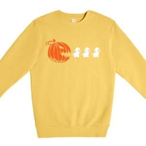 Funny Halloween Pumpkin Eating Ghost Gamer Meaningful Gift Premium Crewneck Sweatshirt