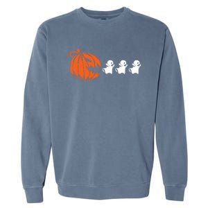 Funny Halloween Pumpkin Eating Ghost Gamer Meaningful Gift Garment-Dyed Sweatshirt