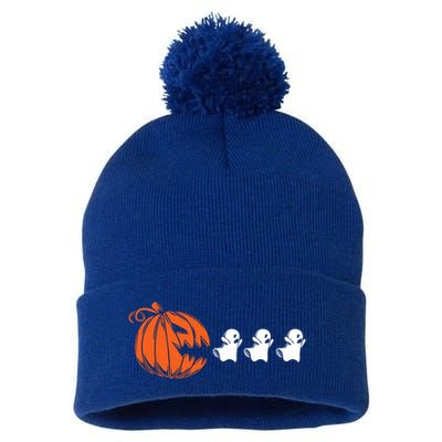 Funny Halloween Pumpkin Eating Ghost Gamer Meaningful Gift Pom Pom 12in Knit Beanie