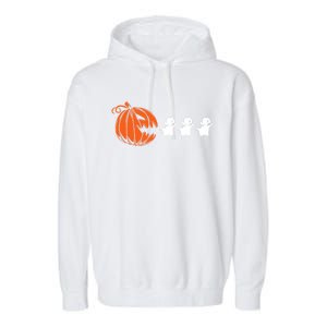 Funny Halloween Pumpkin Eating Ghost Gamer Meaningful Gift Garment-Dyed Fleece Hoodie