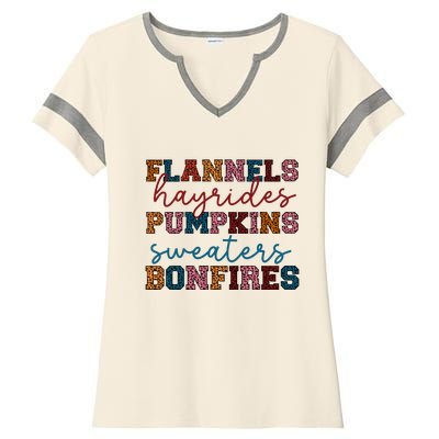 Flannels Hayrides Pumpkins Sweaters Bonfi Ladies Halftime Notch Neck Tee