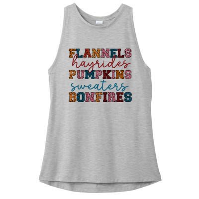 Flannels Hayrides Pumpkins Sweaters Bonfi Ladies PosiCharge Tri-Blend Wicking Tank