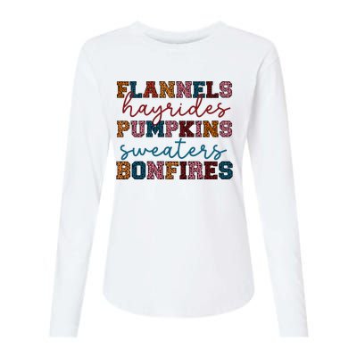 Flannels Hayrides Pumpkins Sweaters Bonfi Womens Cotton Relaxed Long Sleeve T-Shirt