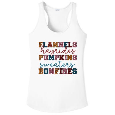 Flannels Hayrides Pumpkins Sweaters Bonfi Ladies PosiCharge Competitor Racerback Tank