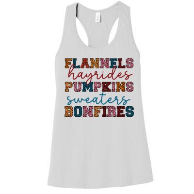 Flannels Hayrides Pumpkins Sweaters Bonfi Women's Racerback Tank