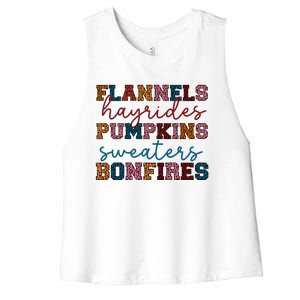 Flannels Hayrides Pumpkins Sweaters Bonfi Women's Racerback Cropped Tank