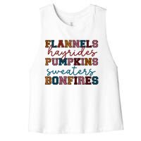 Flannels Hayrides Pumpkins Sweaters Bonfi Women's Racerback Cropped Tank