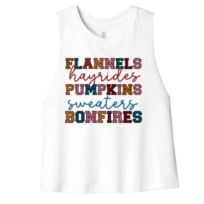 Flannels Hayrides Pumpkins Sweaters Bonfi Women's Racerback Cropped Tank