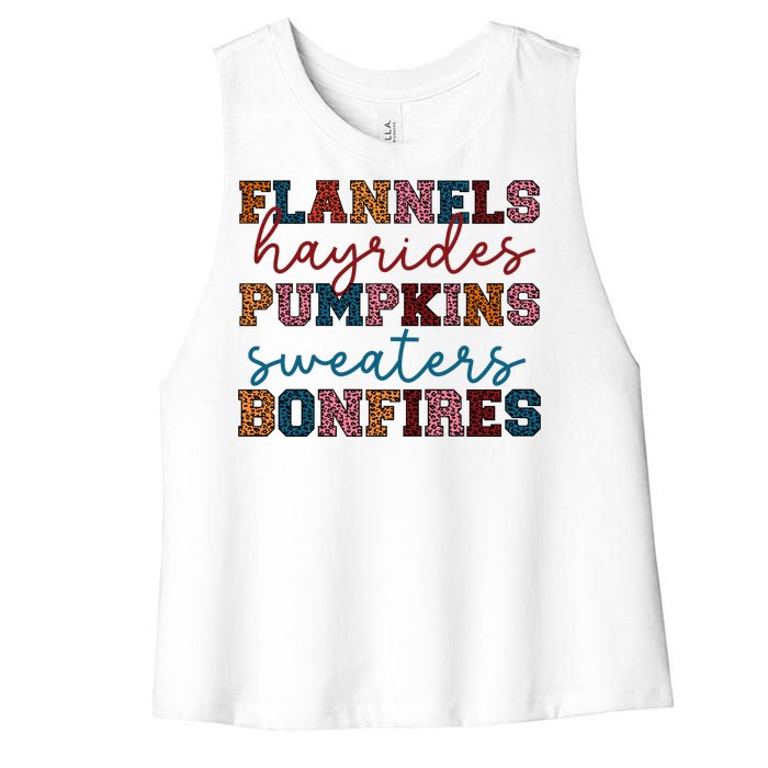 Flannels Hayrides Pumpkins Sweaters Bonfi Women's Racerback Cropped Tank