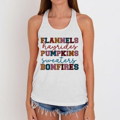 Flannels Hayrides Pumpkins Sweaters Bonfi Women's Knotted Racerback Tank