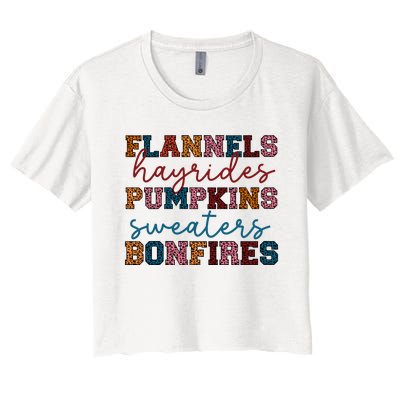 Flannels Hayrides Pumpkins Sweaters Bonfi Women's Crop Top Tee