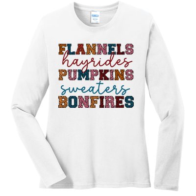 Flannels Hayrides Pumpkins Sweaters Bonfi Ladies Long Sleeve Shirt