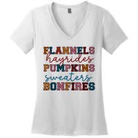 Flannels Hayrides Pumpkins Sweaters Bonfi Women's V-Neck T-Shirt