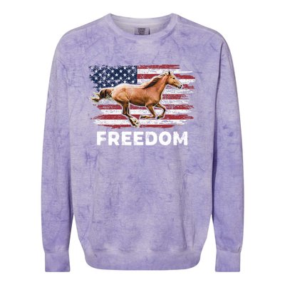 Freedom Horse Patriotic Horse American Flag Horseback Riding Great Gift Colorblast Crewneck Sweatshirt