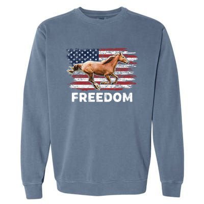 Freedom Horse Patriotic Horse American Flag Horseback Riding Great Gift Garment-Dyed Sweatshirt