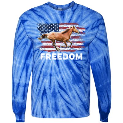 Freedom Horse Patriotic Horse American Flag Horseback Riding Great Gift Tie-Dye Long Sleeve Shirt