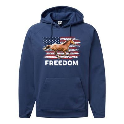 Freedom Horse Patriotic Horse American Flag Horseback Riding Great Gift Performance Fleece Hoodie