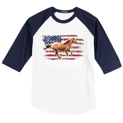 Freedom Horse Patriotic Horse American Flag Horseback Riding Great Gift Baseball Sleeve Shirt