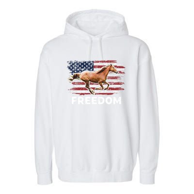 Freedom Horse Patriotic Horse American Flag Horseback Riding Great Gift Garment-Dyed Fleece Hoodie