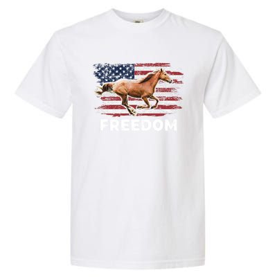 Freedom Horse Patriotic Horse American Flag Horseback Riding Great Gift Garment-Dyed Heavyweight T-Shirt