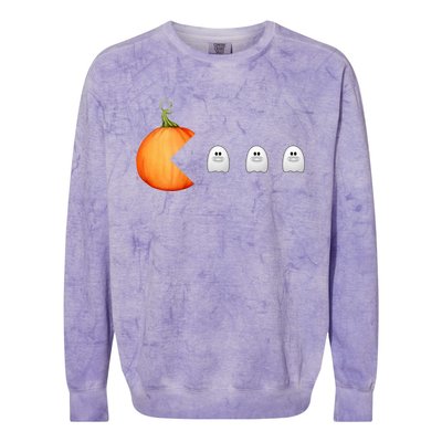 Funny Halloween Pumpkin Eating Ghost Mask Gift Colorblast Crewneck Sweatshirt