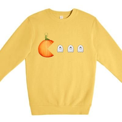 Funny Halloween Pumpkin Eating Ghost Mask Gift Premium Crewneck Sweatshirt