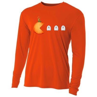 Funny Halloween Pumpkin Eating Ghost Mask Gift Cooling Performance Long Sleeve Crew