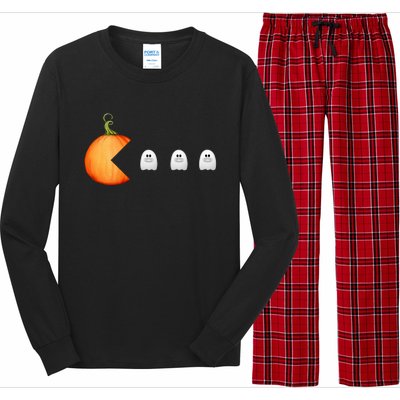 Funny Halloween Pumpkin Eating Ghost Mask Gift Long Sleeve Pajama Set