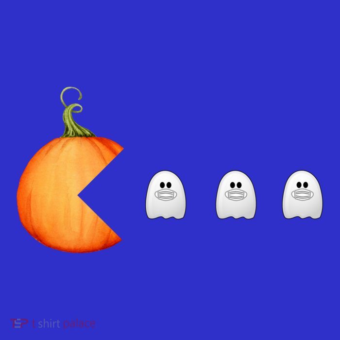 Funny Halloween Pumpkin Eating Ghost Mask Gift Women's V-Neck T-Shirt