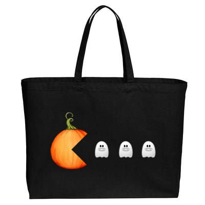 Funny Halloween Pumpkin Eating Ghost Mask Gift Cotton Canvas Jumbo Tote