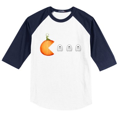 Funny Halloween Pumpkin Eating Ghost Mask Gift Baseball Sleeve Shirt