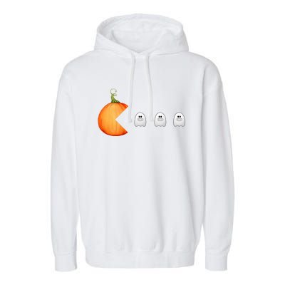 Funny Halloween Pumpkin Eating Ghost Mask Gift Garment-Dyed Fleece Hoodie