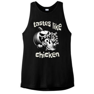 Funny Halloween Pumpkin Eating Ghost Tastes Like Chicken Gift Ladies PosiCharge Tri-Blend Wicking Tank