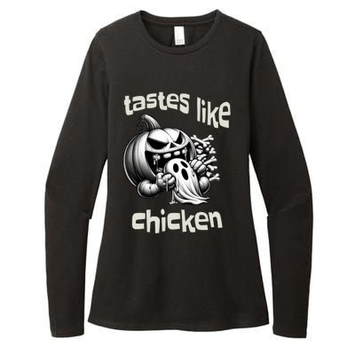 Funny Halloween Pumpkin Eating Ghost Tastes Like Chicken Gift Womens CVC Long Sleeve Shirt