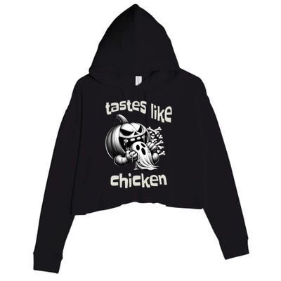 Funny Halloween Pumpkin Eating Ghost Tastes Like Chicken Gift Crop Fleece Hoodie