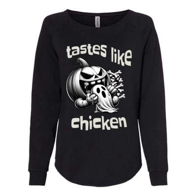 Funny Halloween Pumpkin Eating Ghost Tastes Like Chicken Gift Womens California Wash Sweatshirt