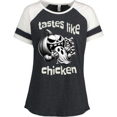 Funny Halloween Pumpkin Eating Ghost Tastes Like Chicken Gift Enza Ladies Jersey Colorblock Tee