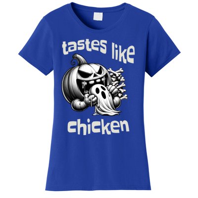 Funny Halloween Pumpkin Eating Ghost Tastes Like Chicken Gift Women's T-Shirt