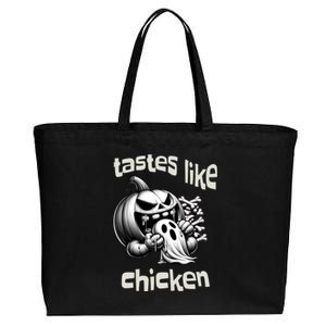 Funny Halloween Pumpkin Eating Ghost Tastes Like Chicken Gift Cotton Canvas Jumbo Tote