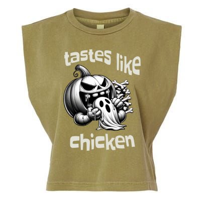 Funny Halloween Pumpkin Eating Ghost Tastes Like Chicken Gift Garment-Dyed Women's Muscle Tee