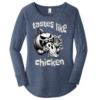 Funny Halloween Pumpkin Eating Ghost Tastes Like Chicken Gift Women's Perfect Tri Tunic Long Sleeve Shirt