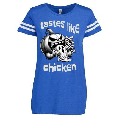 Funny Halloween Pumpkin Eating Ghost Tastes Like Chicken Gift Enza Ladies Jersey Football T-Shirt