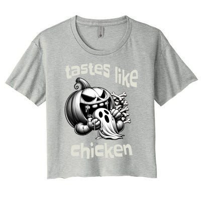 Funny Halloween Pumpkin Eating Ghost Tastes Like Chicken Gift Women's Crop Top Tee