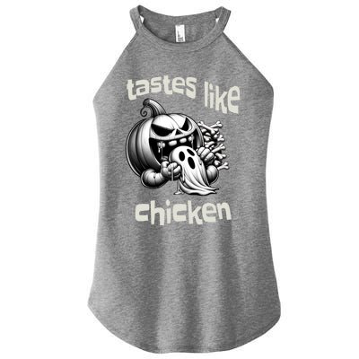 Funny Halloween Pumpkin Eating Ghost Tastes Like Chicken Gift Women's Perfect Tri Rocker Tank